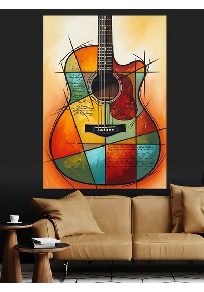 Art Deko Tasarımlı Klasik Gitar Dekoratif Kanvas - Mdf Ahşap Tablo