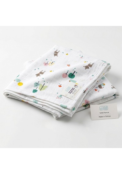 Sebi Bebe Çok Amaçlı Müslin Örtü 100x120 CM Yeşil - Ekru