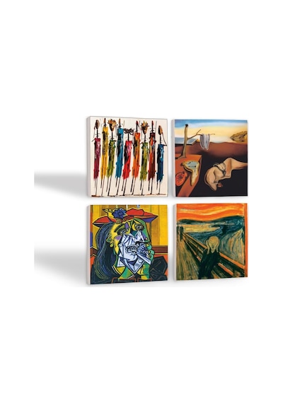 Tr Salvador Dalí Belleğin Azmi, Picasso Ağlayan Kadın, Çığlık, Yerli Kadınlar Taş Bardak Altlığı Seti - 4 P Genel