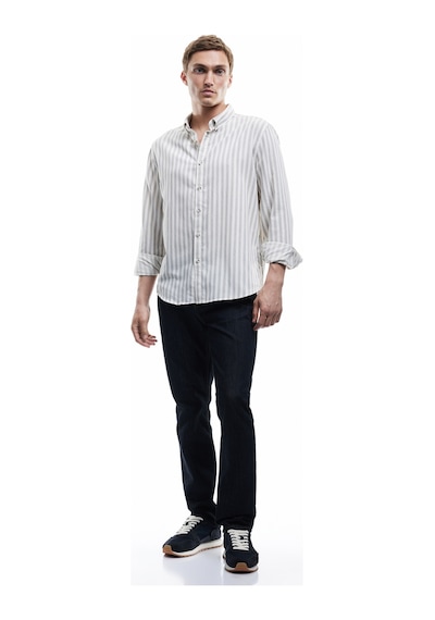Koton Regular Fit Düğmeli Klasik Yaka Uzun Kollu Gömlek Gri Çizgili 6wam60104hw Gri Çizgili