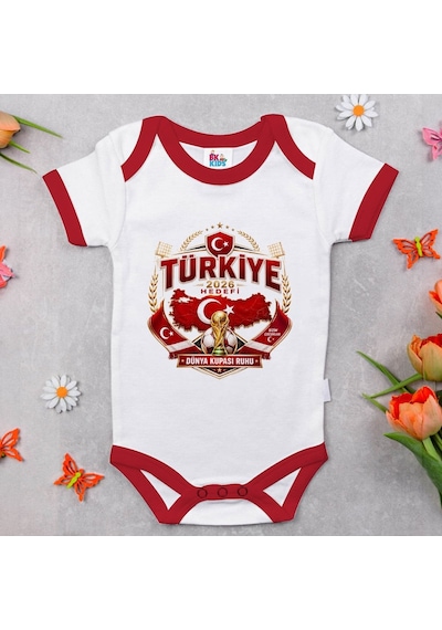 Bk Gift Türkiye Taraftar Temalı 2026 Dünya Kupası Tasarımlı Kırmızı Bebek Body Zıbın-2 Tek Yürek Milli Takım Ruhu
