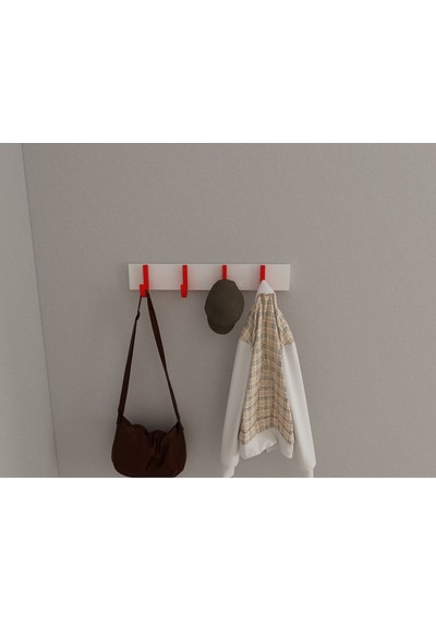 Hepsi3boyutlu Modern Duvar & Kapı Baston Askılık - 4 Adet Kırmızı J Askılık - Model No : 6 Kırmızı