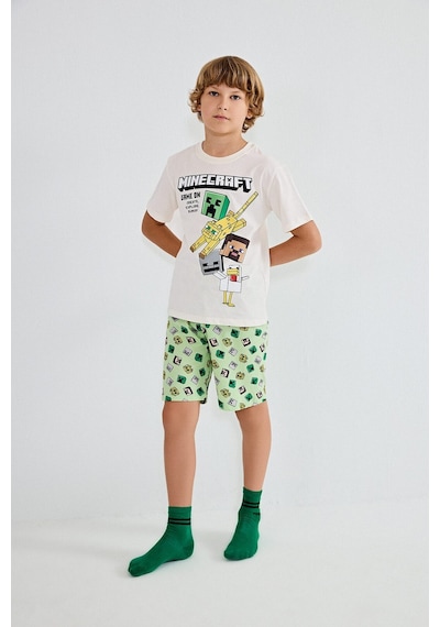 Defacto Minecraft Lisanslı Regular Fıt 2li Ecru Pijama Takımı Erkek Çocuk H7270a826hser99 Ekru-er99