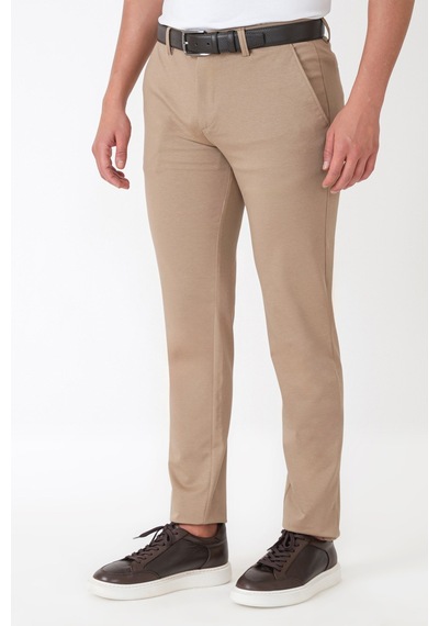 Comfort Fit Rahat Kalıp Yan Cep Pamuklu Dokulu Koyu Bej Pantolon P 1219 K.Bej