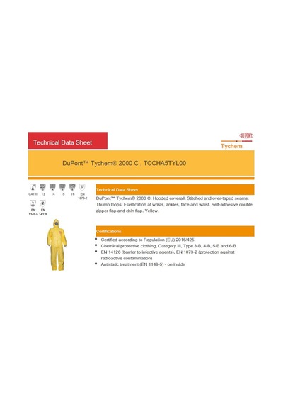 Dupont Tychem C 2000 Biyolojik Koruma Tulum En Üst Seviyeen 14126