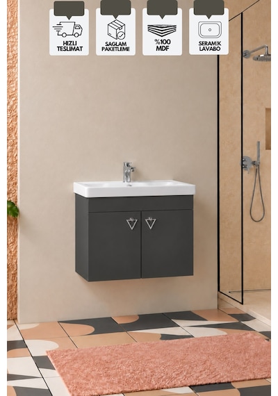 Kemer 60 Cm, Alt Banyo Dolabı, Lavabolu, Antrasit, Kapaklı Banyo Dolabı, Seramik Lavabo Dahil, Mdf Kemer 60 Cm, Alt Banyo Dolabı, Lavabolu, Antrasit, Kapaklı Banyo Dolabı, Seramik Lavabo Dahil, Mdf