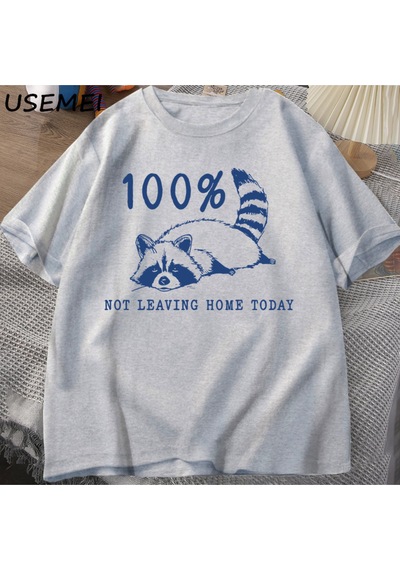 Flood Of Style 100% Bugün Evden Ayrılmıyor T Shirt Kısa Kollu Rakun Yorgun Yorgun T-shirt Anne Hayat Vintage Gri