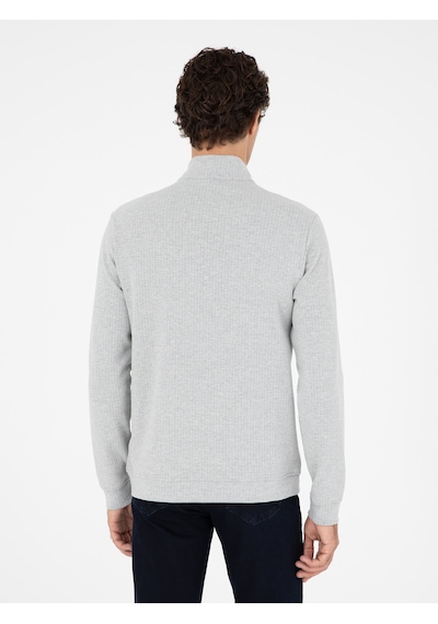 Gri Melanj Regular Fit Pamuk Karışımlı Yarım Fermuarlı Sweatshirt