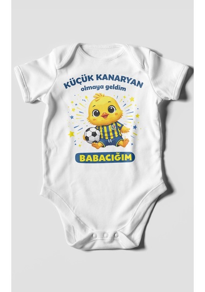Morivokids Küçük Kanaryan Olmaya Geldim Babacığım Kısa Kollu Bebek Body %100 Pamuk Beyaz