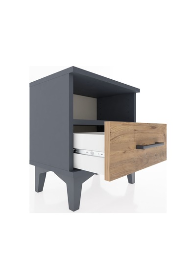 Arges Komodin Tek Raflı Tek Çekmeceli 44x30x48 Antrasit-çam Antrasit