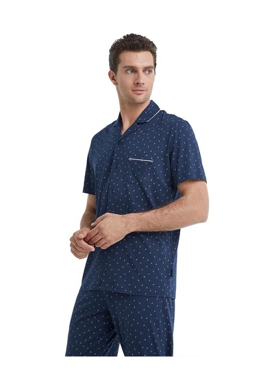 Blackspade Erkek Kısa Kol Gömlek Yaka Önden Düğmeli Lacivert Pijama Takımı C1t6n4o04 001
