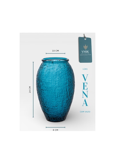 Chacha Home Luxury Vena İthal Cam Vazo 24 Cm Turkuaz