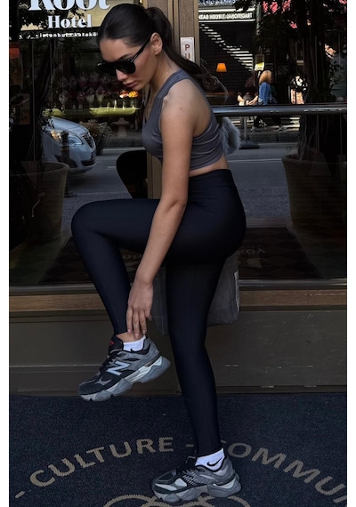 Madmext Boyalı Gri Active Fit Bravie Tayt Mg2813 SiYAH L