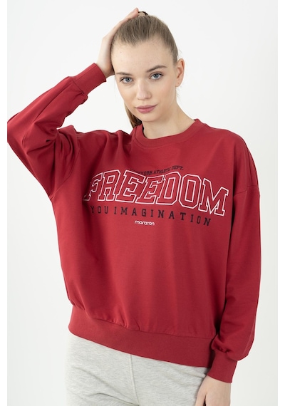 Maraton Sportswear Oversize Kadın Bisiklet Yaka Uzun Kol Basic Kırmızı Sweatshirt 22169-kırmızı Kırmızı