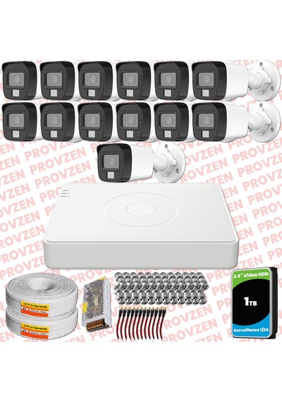 Provzen Hikvision 13 Kamera Hibrit Colorvu Full Hd Güvenlik Kamera Olay Anında Bildirim