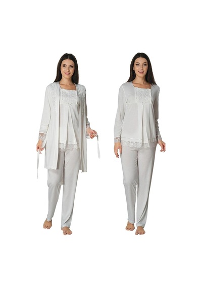 Effortt Lohusa Pijama Ve Sabahlık Takım 3044 Ekru
