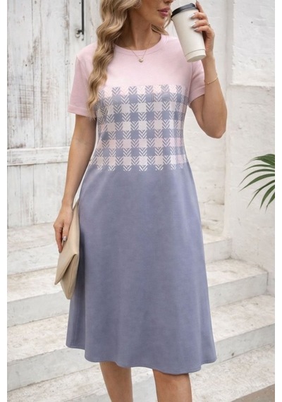 Buğrahayalin Kadın Kısa Kollu Bisiklet Yakalı Desenli Süprem Elbise Pembe Buğrahayalin Kadın Kısa Kollu Bisiklet Yakalı Desenli Süprem Elbise Pembe