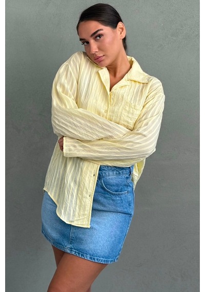 Madmext Sarı Çizgi Desenli Rahat Kesim Kadın Gömlek Mg2741