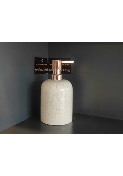 Bej Mermer Sıvı Sabunluk Rose Gold Pompalı Gold
