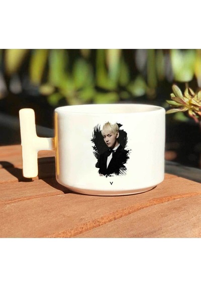 Bts V Karakter Baskılı Beyaz T Kulp Kupa Bardak