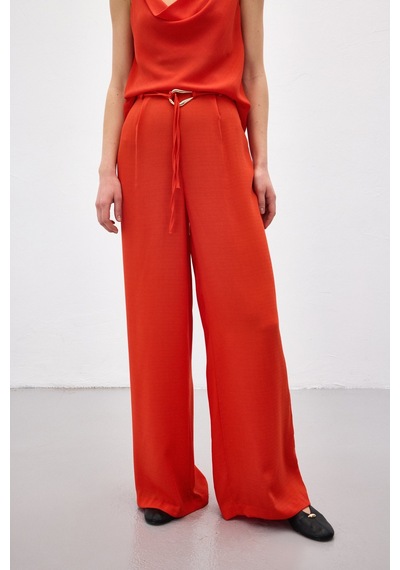 Sateen Kemerli Salaş Pantolon - Oranj-136698 Oranj