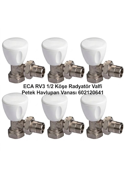 E.C.A 6 Adet 1/2 Köşe Radyatör Valfi Petek Havlupan Vanası RV3 602120641