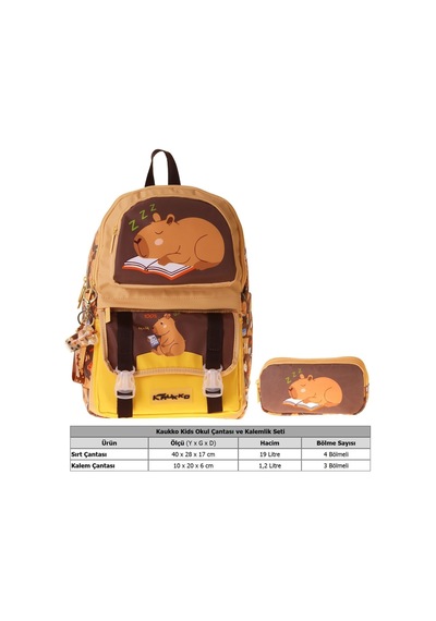 Kaukko Kids Clever Kahverengi Erkek Çocuk İlkokul Sırt Çantası Ve Kalem Çantası Seti - Setkk-l5384c