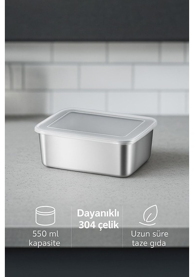 2 Adet 304 Çelik 550 Ml Yemek Meyve Et Buzdolabı Beslenme Saklama Kabı Mt107-2 Gri