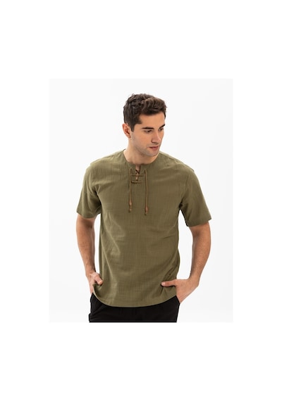Kısa Kol Şile Bezi Zımbalı Erkek Tshirt Haki 3049