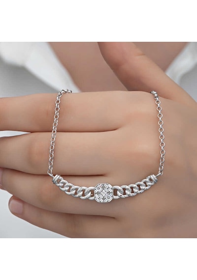 Stillove Gümüş Gurmet Zincirli Kare Baget Taşlı Kadın Kolye
