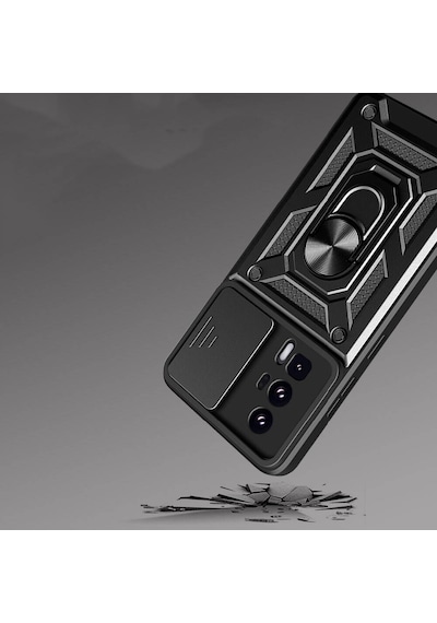 Rba Aksesuar Poco F5 Pro Kılıf Magnetik Standlı Kamera Korumalı Rba Sürgülü Vega Kapak - Siyah Siyah