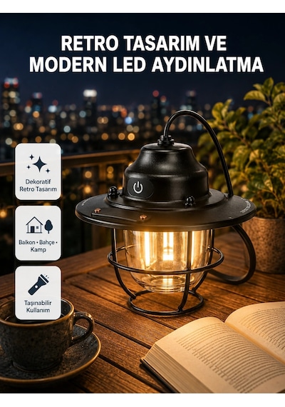 Retro Kamp Lambası Su Geçirmez Taşınabilir Gece Işığı Uzun Pil Ömürlü Çoklu Renk