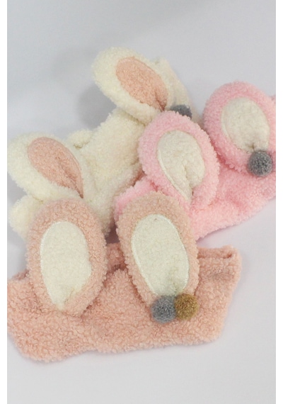 Toyaş Tavşan Kulaklı Peluş Bandana Makyaj Spa Saç Bandı Pembe Çok Renkli