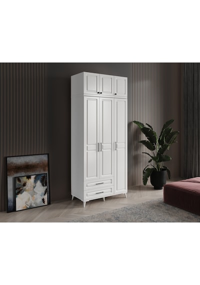 GuneyStore Gözde 3 Kapaklı Yüklüklü Komple MDF Beyaz Gardırop