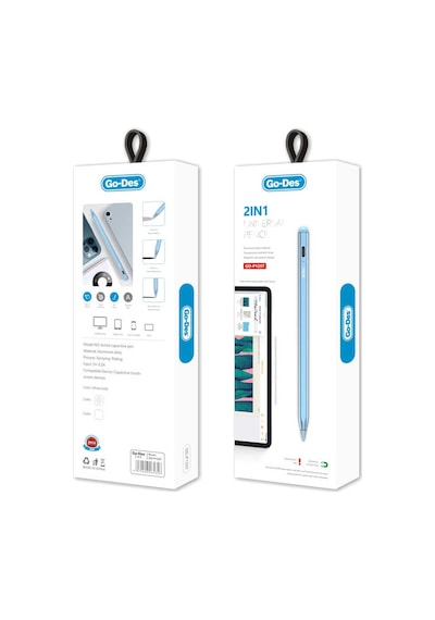 Go Des GD-P1207 Tüm Cihazlar ile Uyumlu Sensitive Stylus Pencil Kapasitif Dokunmatik Kalem - ZORE-260228 Beyaz