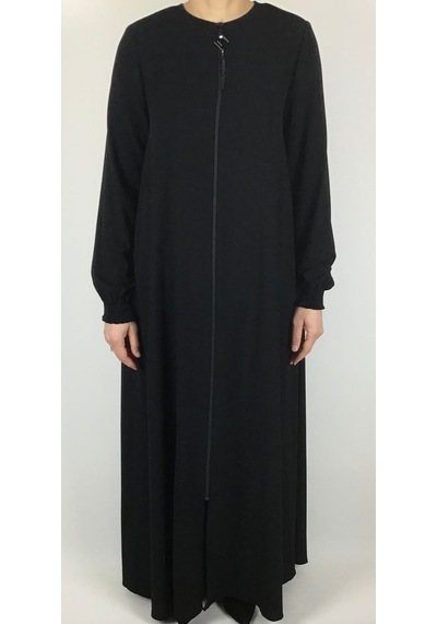 Önü Fermuarlı Gizli Cepli Mevlana Model Ferace Siyah