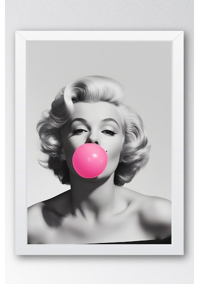Marilyn Monroe İkonik Pembe Balon Çerçeveli Tablo - Pop Art Poster Tablo