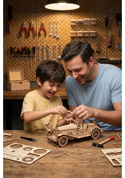 Vintage Car 3d Puzzle Ahşap Minyatür Maket Kiti Dıy Kendin Yap