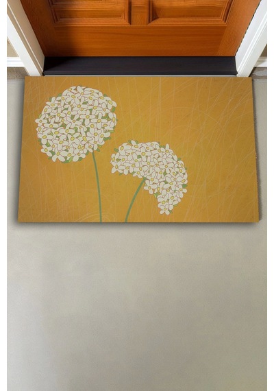 Valerine Life Kişniş Çiçeği Zarafeti Sarı Renk Welcome Hoş Geldiniz Kapı Önü Paspası 45x70cm Kahverengi