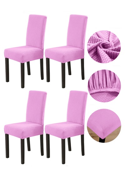 Bambu Nano Kumaş Likralı Lastikli Sandalye Kılıfı Yıkanabilir Esnek Sandalye Örtüsü 4 Lü Set Pudra