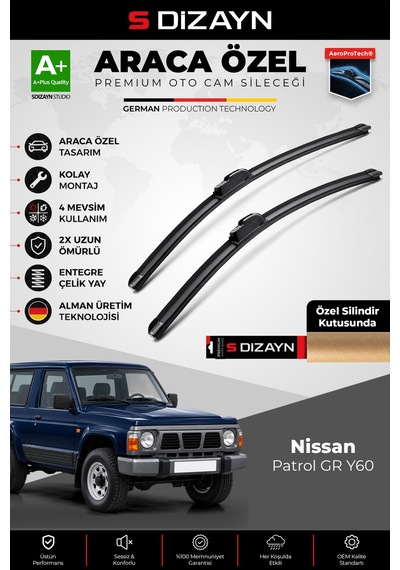 S-dizayn Nissan Patrol Ön Cam Silecek Seti 1988-1997 Premium Araca Özel 48-48 Cm A+ Kalite