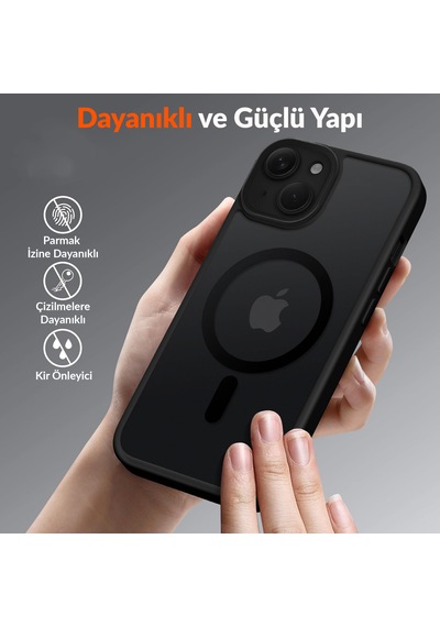 Bix İphone 13 / 14 Magsafe Uyumlu Kılıf Tam Koruma Manyetik Darbe Emici Siyah