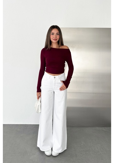 HLT Jeans Beyaz Kadın Wide Leg Jean %100 Pamuklu Yüksek Bel Palazzo Kot Pantolon Angel-2058