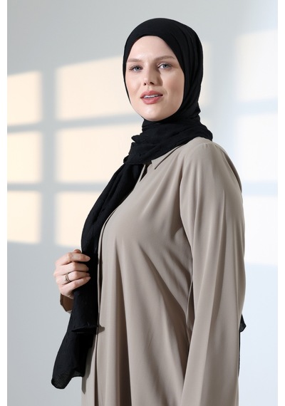 Kadın Tesettür Bambu Kraş Şal, Ütü Gerektirmeyen Doğal Hijab Başörtüsü 75x180 Cm - Siyah