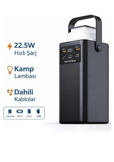 Acl 50.000 Mah Ultra Yüksek Kapasiteli Hızlı Şarj Powerbank - Taşınabilir Güç Ünitesi - Kamp Batarya Siyah