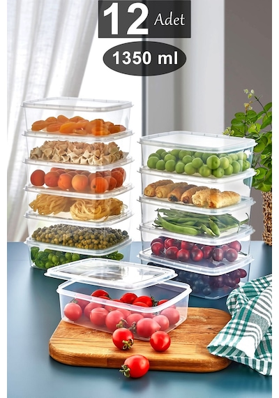 12 Adet 1350 Ml Buzluk Ve Mikrodalga Saklama Kabı, Derin Dondurucu Saklama Kabı Diğer