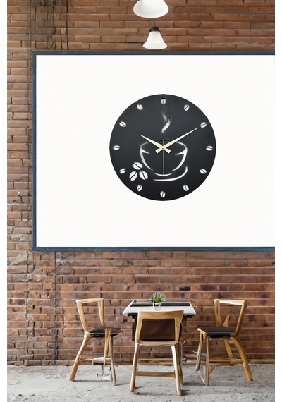 Coffe Model Metal Lazer Kesim Akar Sessiz Mekanizmalı Duvar Saati 40 40 Cm -m015 Siyah