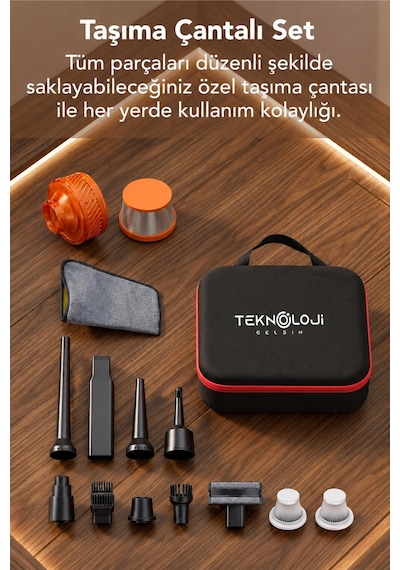 Şarjlı Araç Süpürgesi 22.000pa Güçlü Vakumlu Mini El Süpürgesi Type-c Şarjlı 9 Başlık Çanta