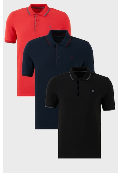 Buratti Pamuklu Slim Fit Şerit Detaylı Düğmeli Polo Yaka 3'Lü Paket Erkek T Shirt 5902118S3 Siyah-Kırmızı-Lacivert-Bordo