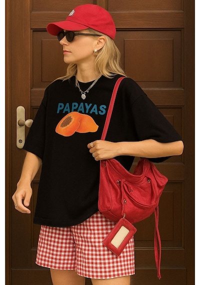 Papayas Baskılı Unisex Tshırt SIYAH